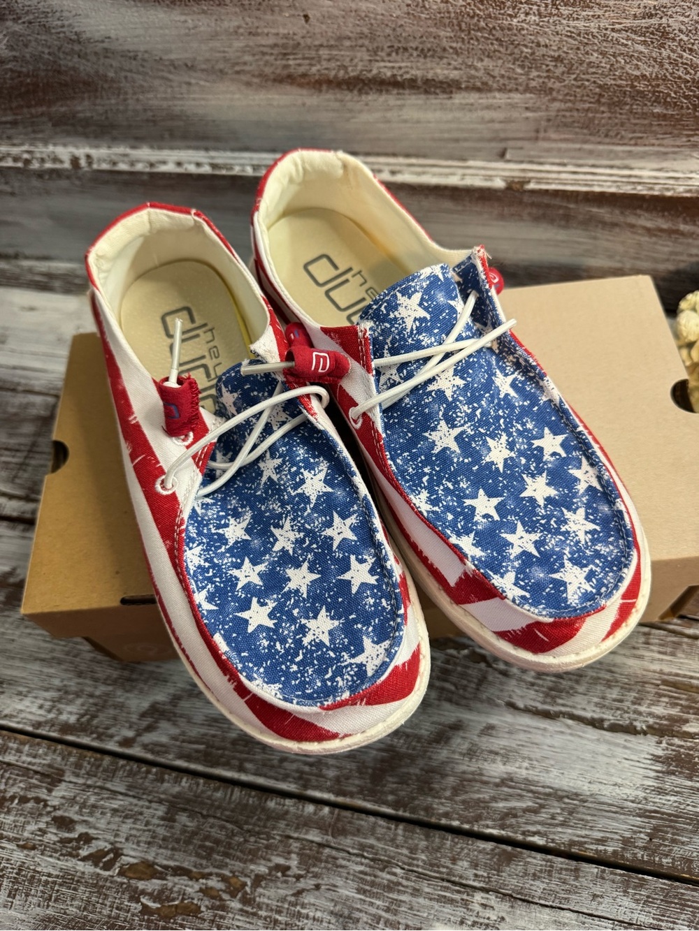 Hey Dude Women's Star-Spangled Moccasins - Red, White, Blue